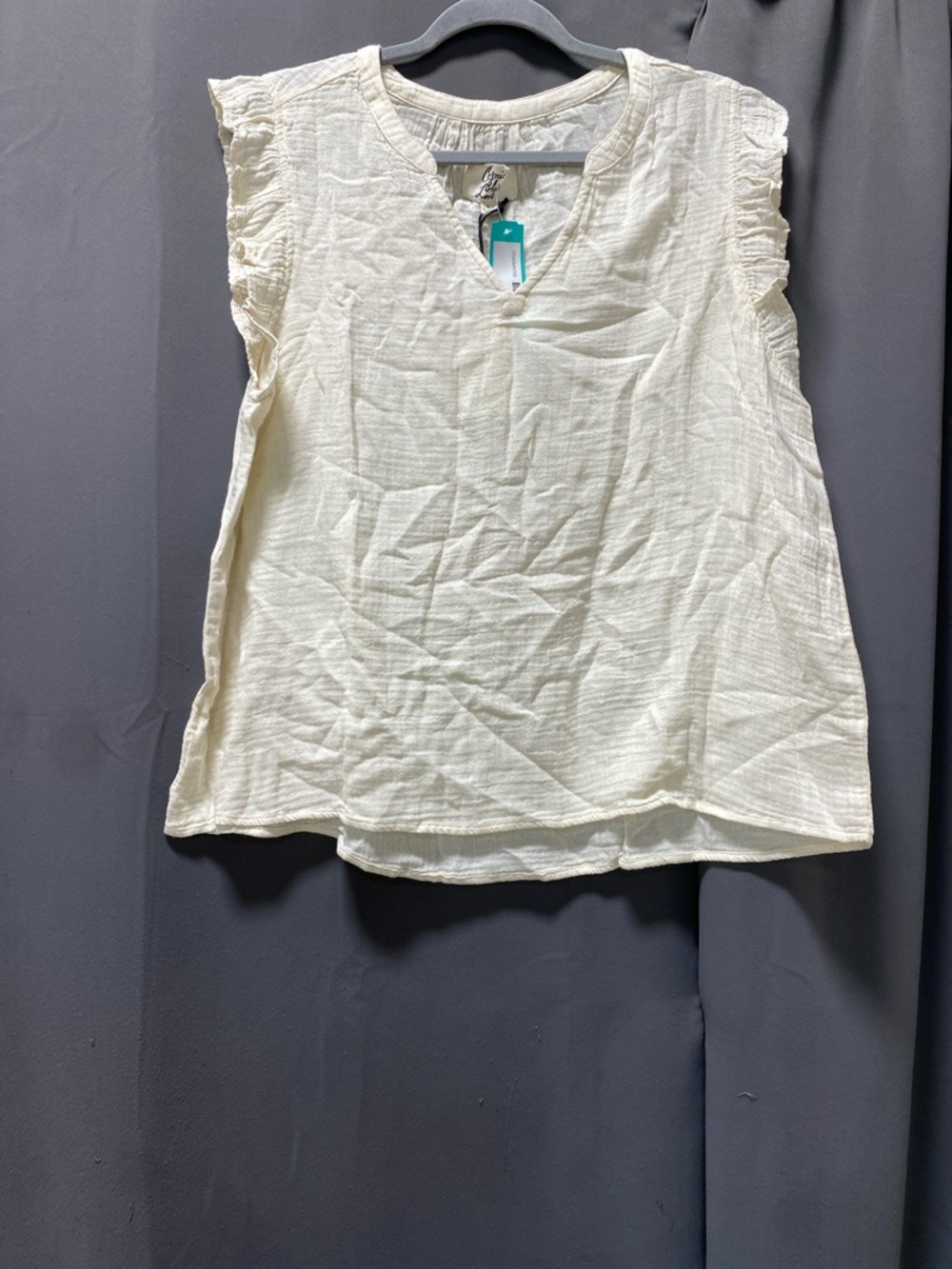 Cosmic Blue Love Becky Ruffle Top - Off-White - L